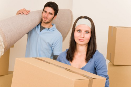 Commercial relocation equipment and boxes for a local business move