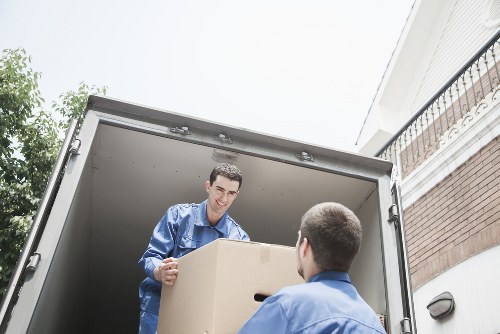 Packed furniture and boxes ready for transport in North London